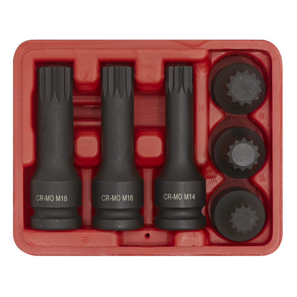 Impact Spline Socket Bit Set 1/2"Sq Drive 6pc SX052
