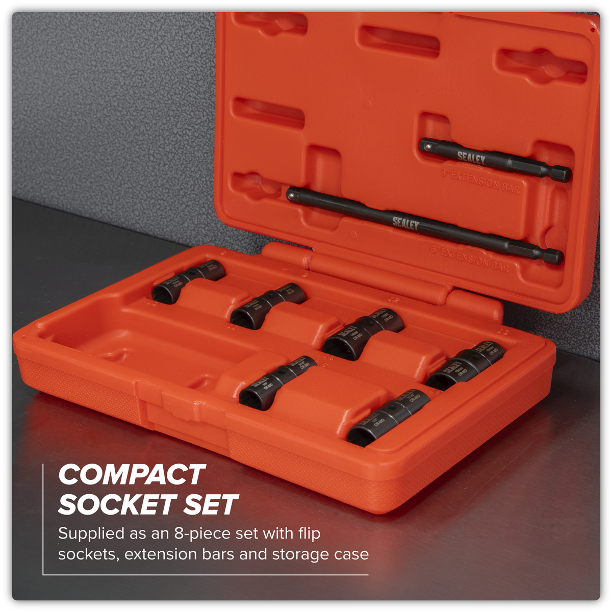 Flip Socket Set 1/4"Sq Drive 12-Point 8pc SX08