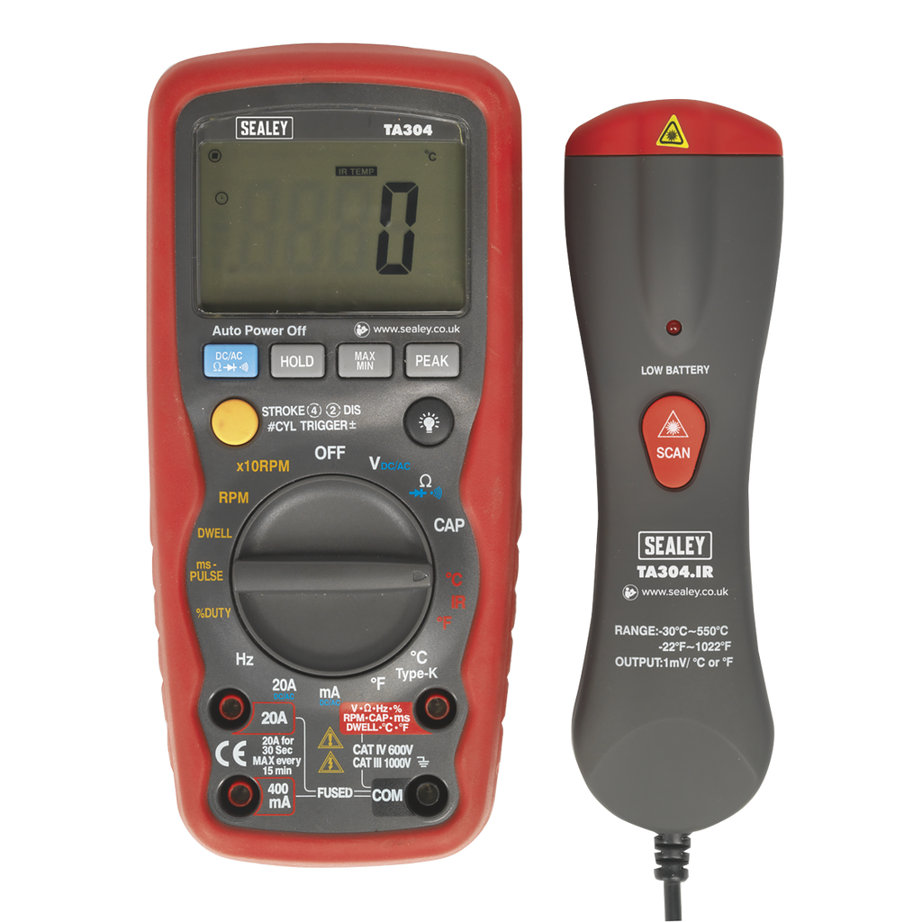 15-Function Digital Automotive Multimeter with Inductive Coupler/Infrared Temperature Probe TA304