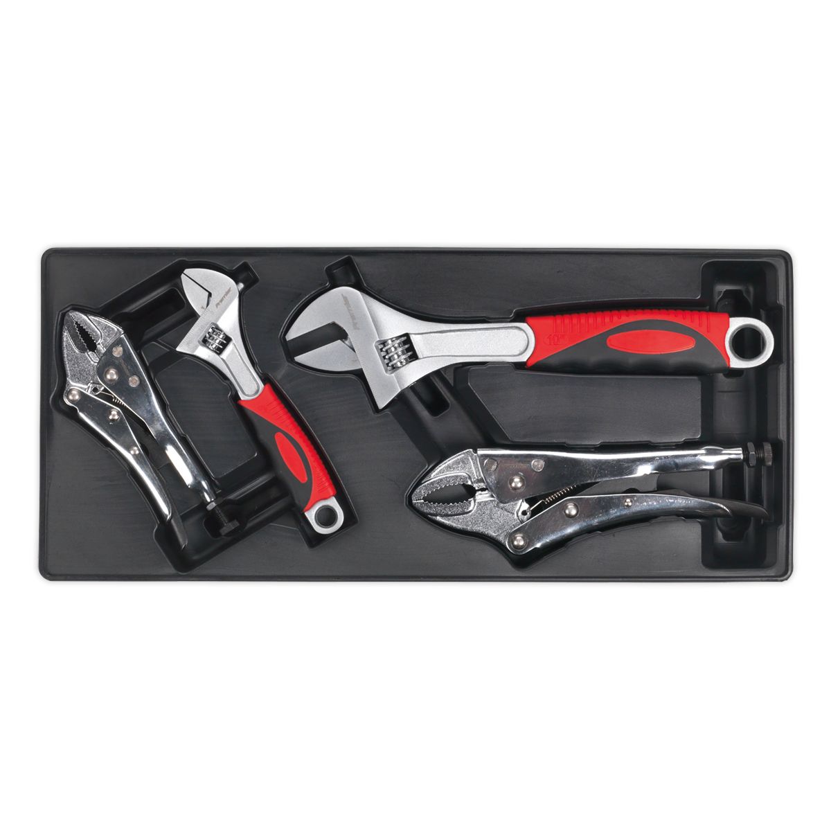 Locking Pliers & Adjustable Wrench Set with Tool Tray 4pc TBT04