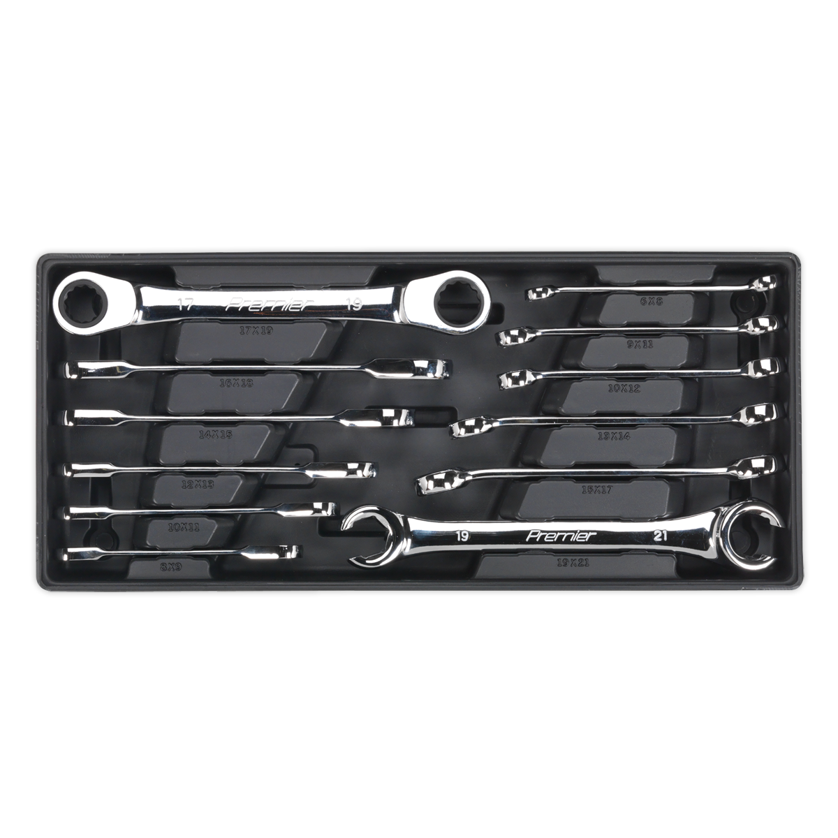Flare Nut & Ratchet Ring Spanner Set with Tool Tray 12pc TBT13
