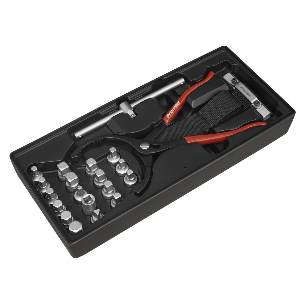 Oil Filter Wrench, Pliers & Drain Key Set with Tool Tray 21pc TBT28