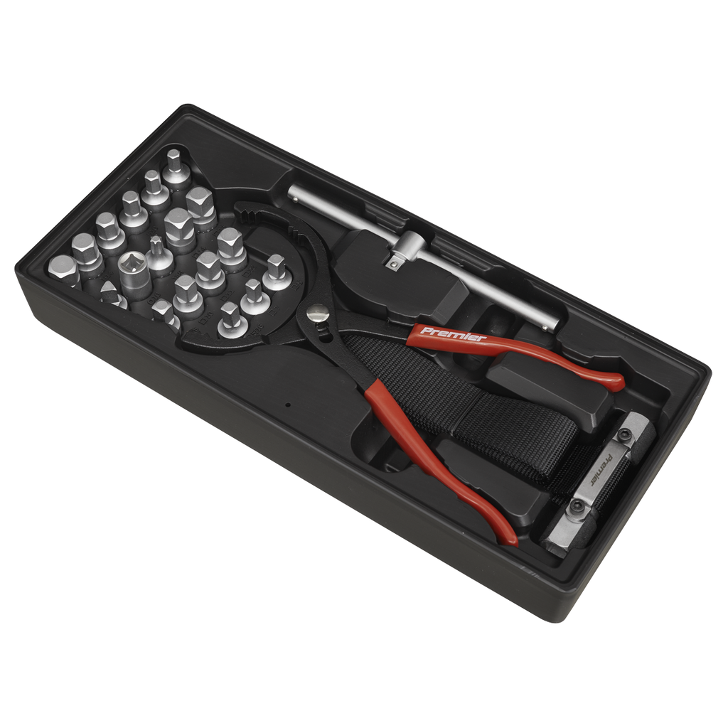 Oil Filter Wrench, Pliers & Drain Key Set with Tool Tray 21pc TBT28