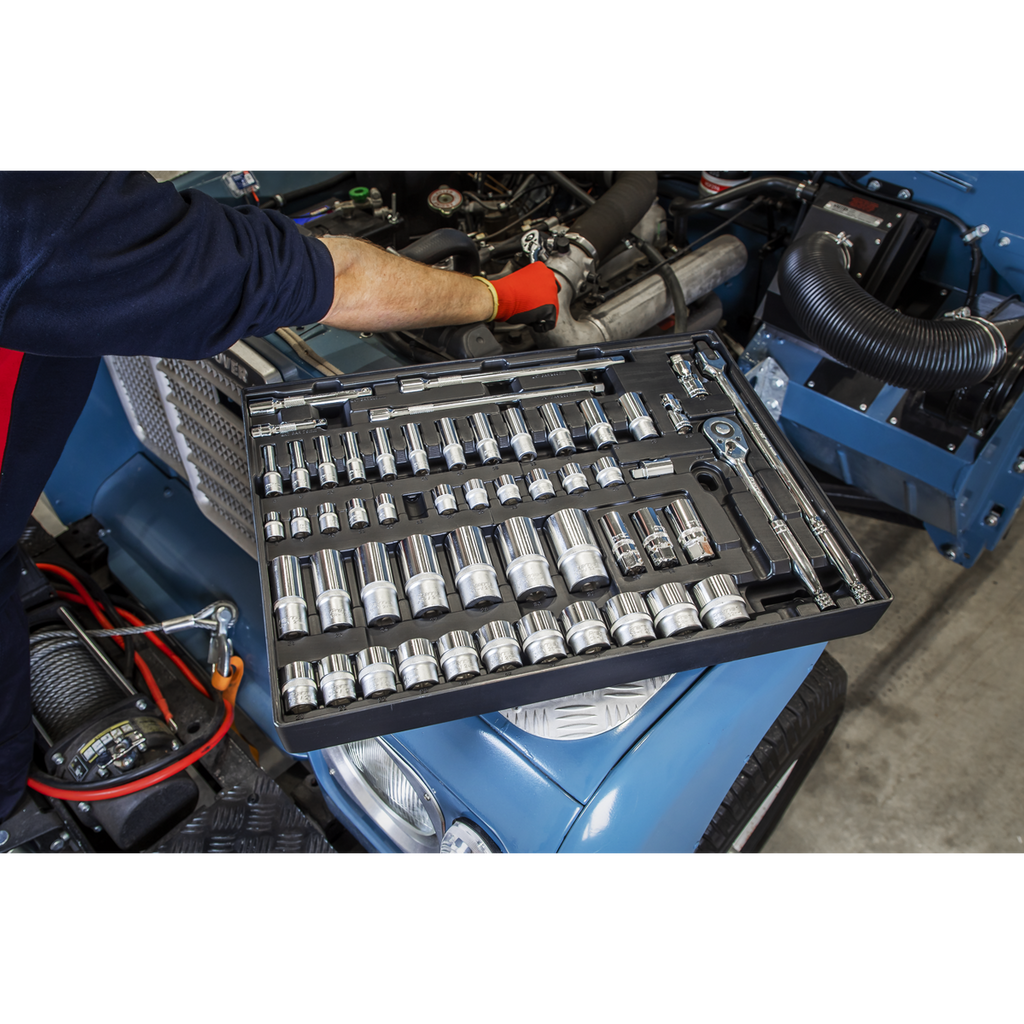 Socket Set with Tool Tray 3/8" & 1/2"Sq Drive 55pc TBT31