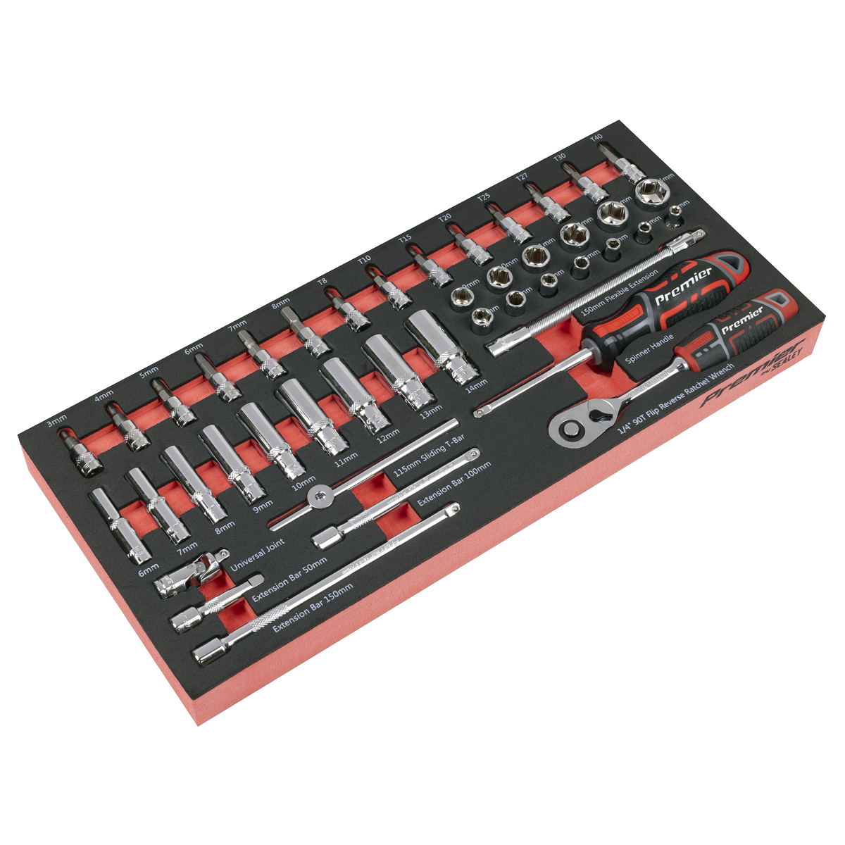 Socket Set with Tool Tray 1/4"Sq Drive 44pc TBT40