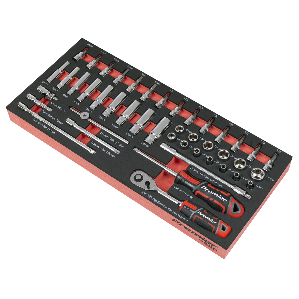Socket Set with Tool Tray 1/4"Sq Drive 44pc TBT40