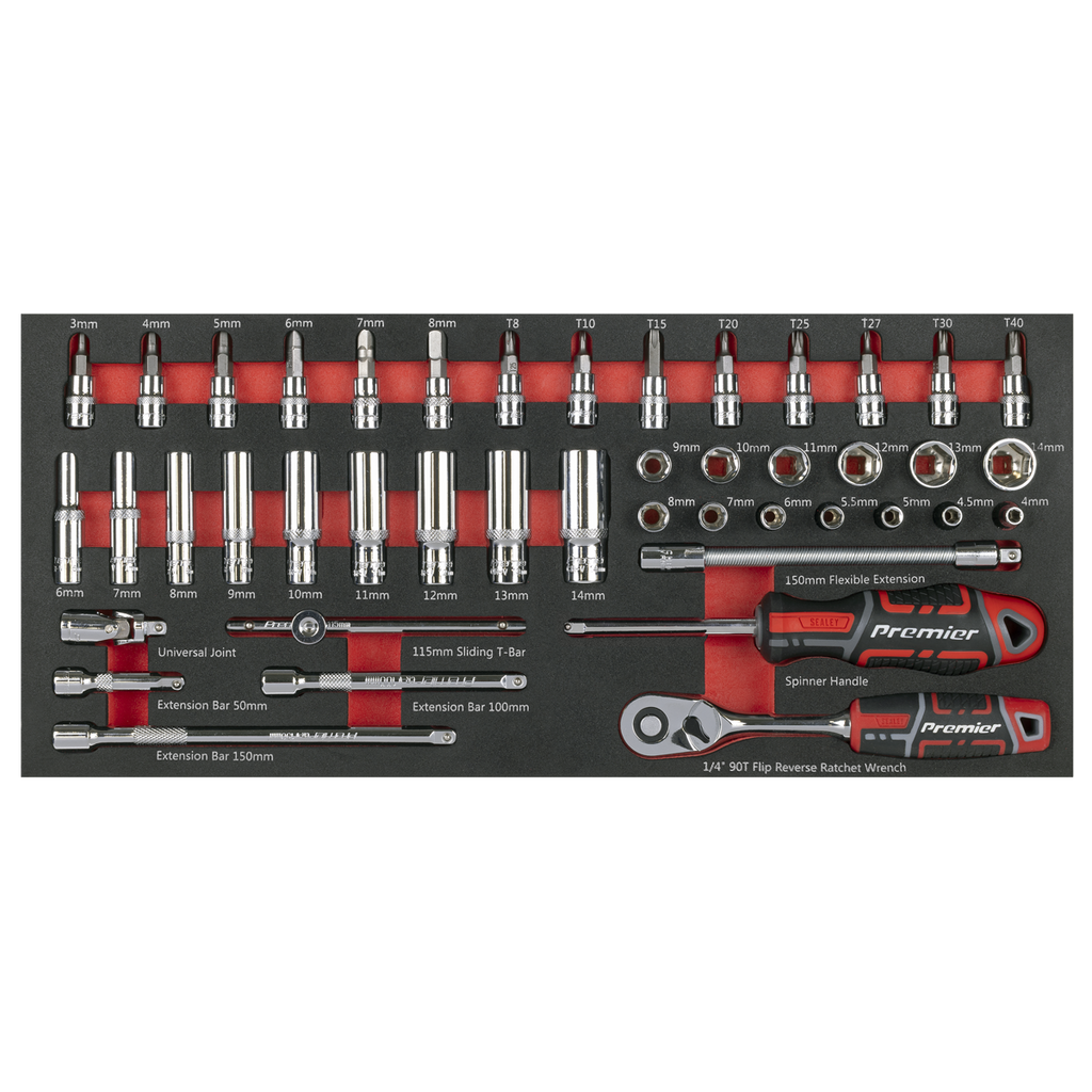 Socket Set with Tool Tray 1/4"Sq Drive 44pc TBT40