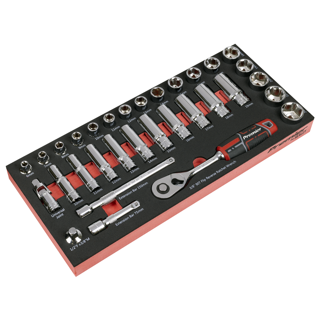 Socket Set with Tool Tray 3/8"Sq Drive 32pc TBT41