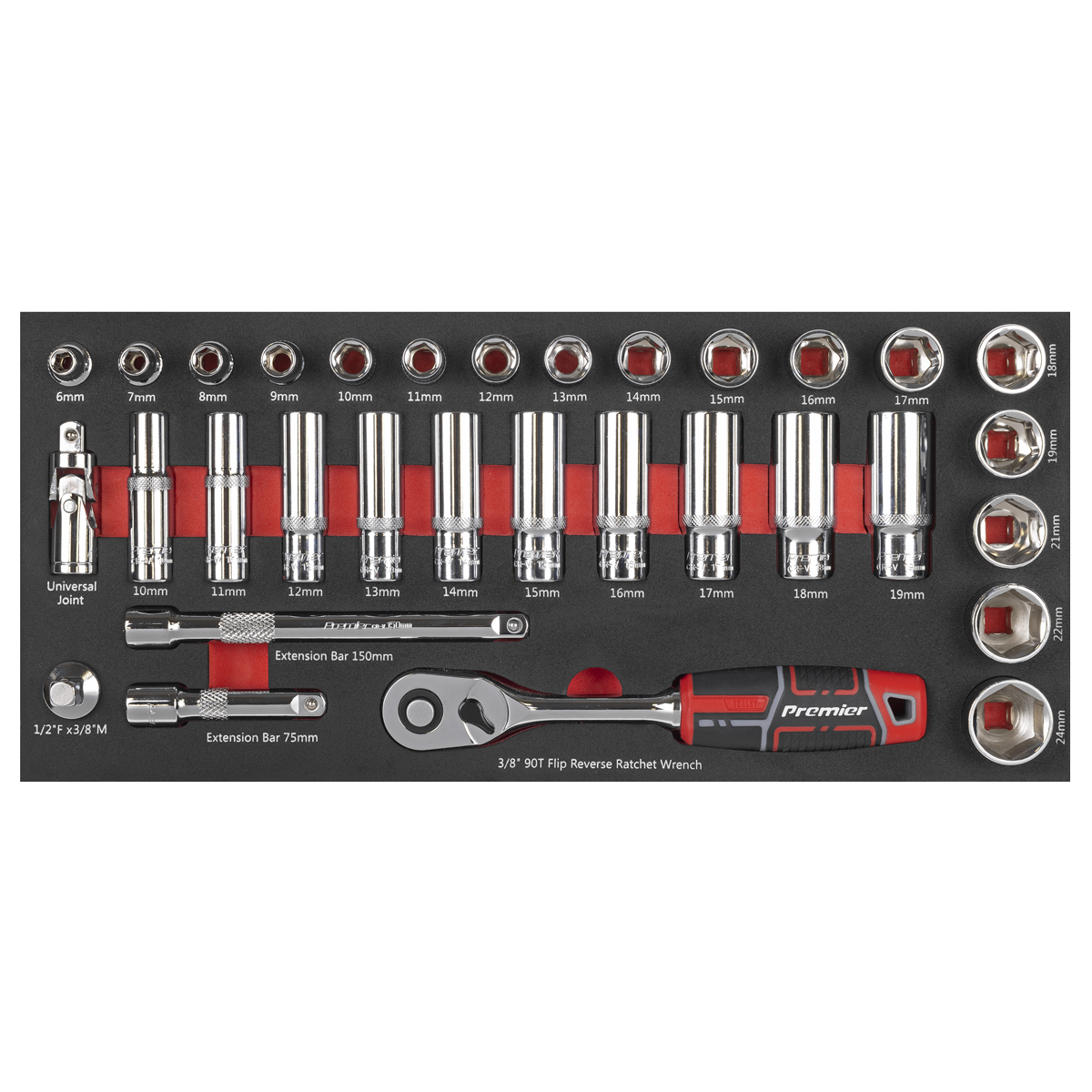 Socket Set with Tool Tray 3/8"Sq Drive 32pc TBT41