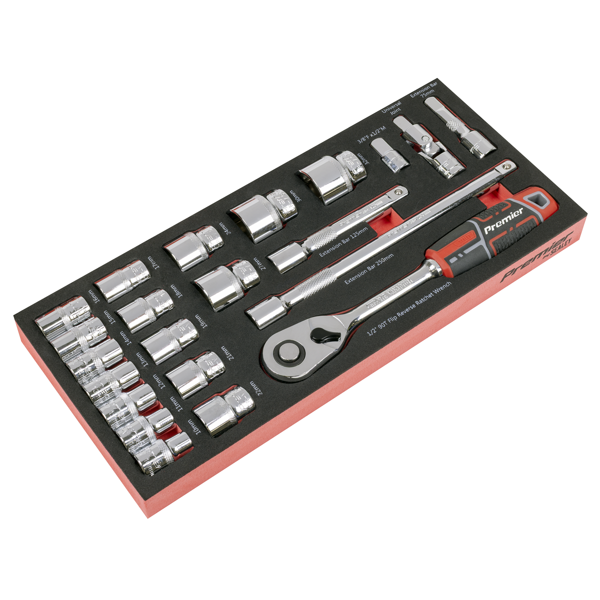 Socket Set with Tool Tray 1/2"Sq Drive 22pc TBT42