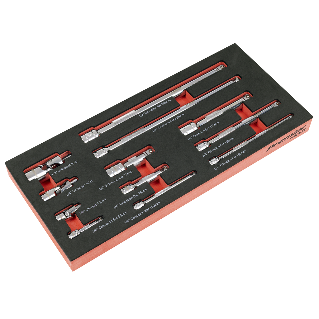 Wobble Extension Bar Set with Tool Tray 1/4", 3/8" & 1/2"Sq Drive 12pc TBT44
