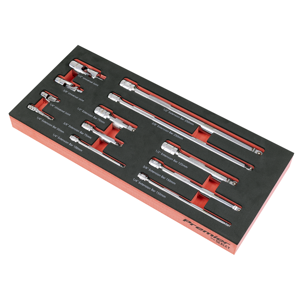 Wobble Extension Bar Set with Tool Tray 1/4", 3/8" & 1/2"Sq Drive 12pc TBT44