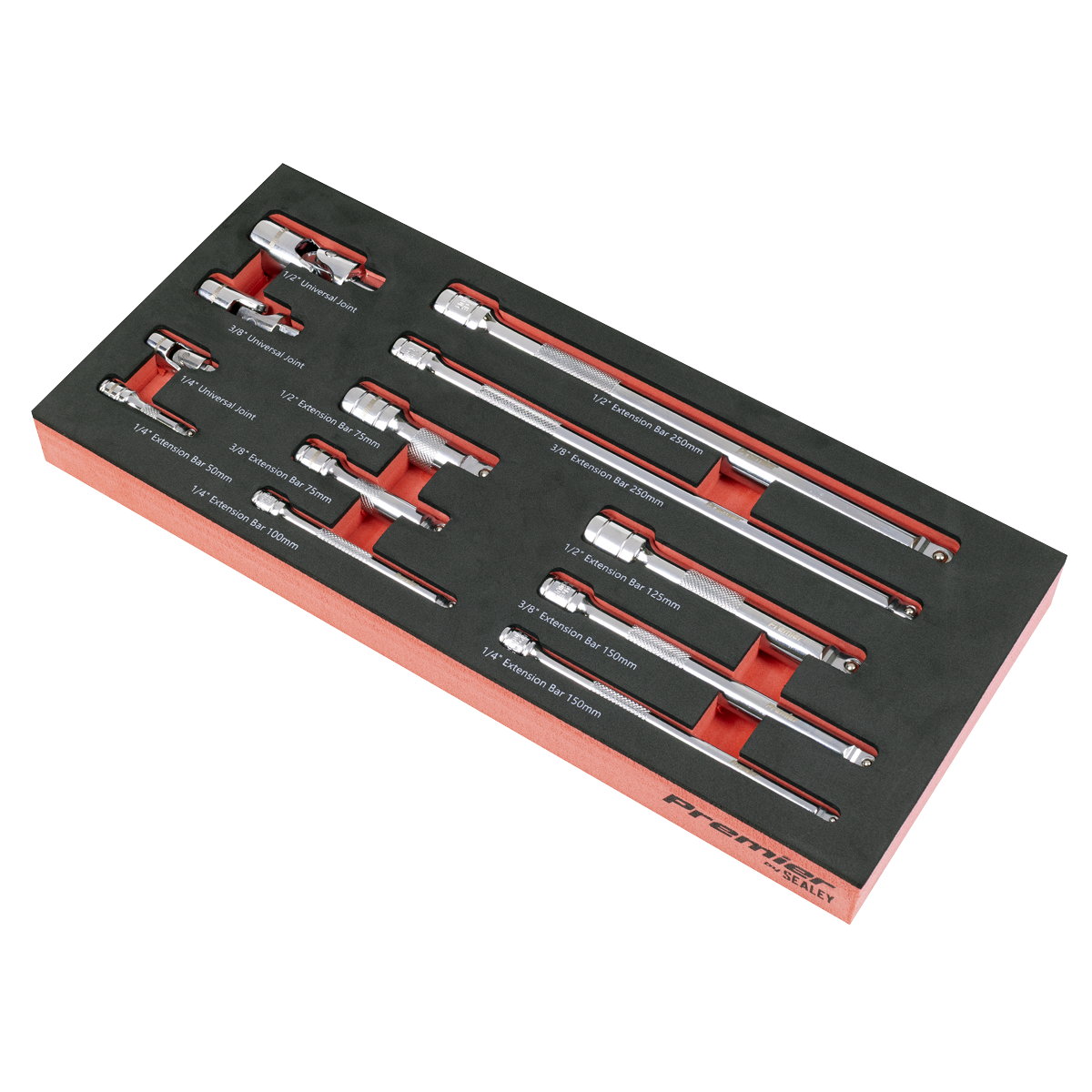 Wobble Extension Bar Set with Tool Tray 1/4", 3/8" & 1/2"Sq Drive 12pc TBT44