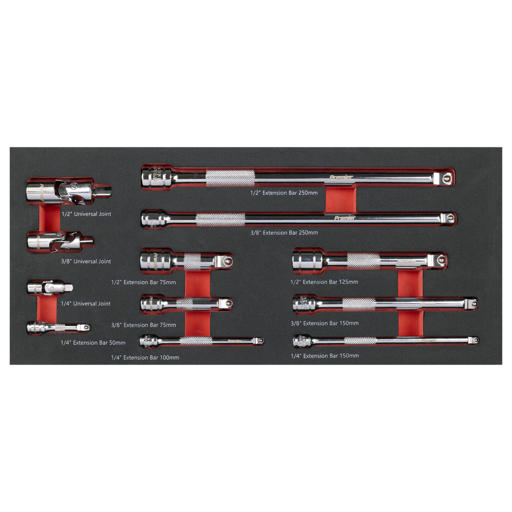 Wobble Extension Bar Set with Tool Tray 1/4", 3/8" & 1/2"Sq Drive 12pc TBT44