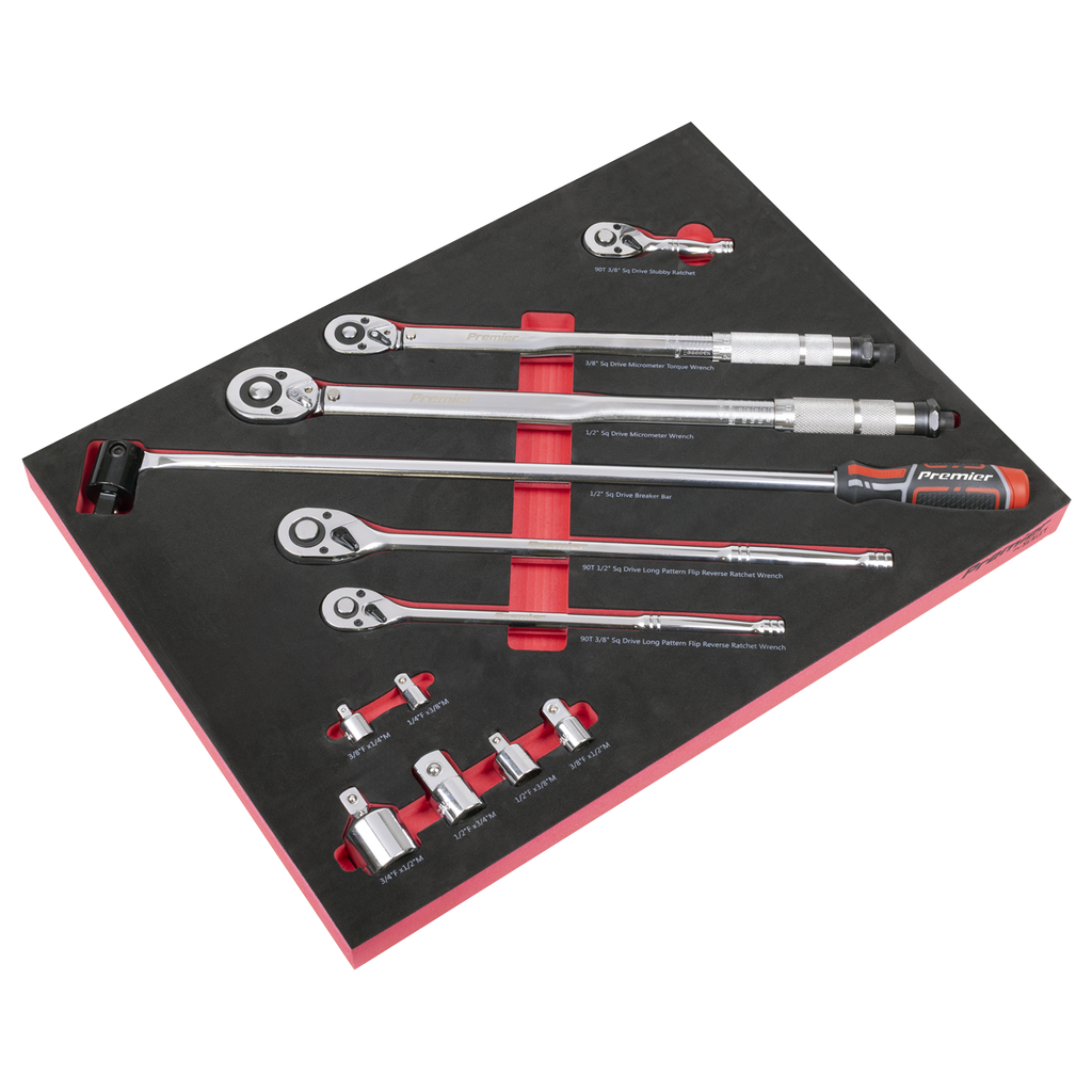 Ratchet, Torque Wrench, Breaker Bar & Socket Adaptor Set with Tool Tray 3/8"Sq & 1/2"Sq Drive 12pc TBT45