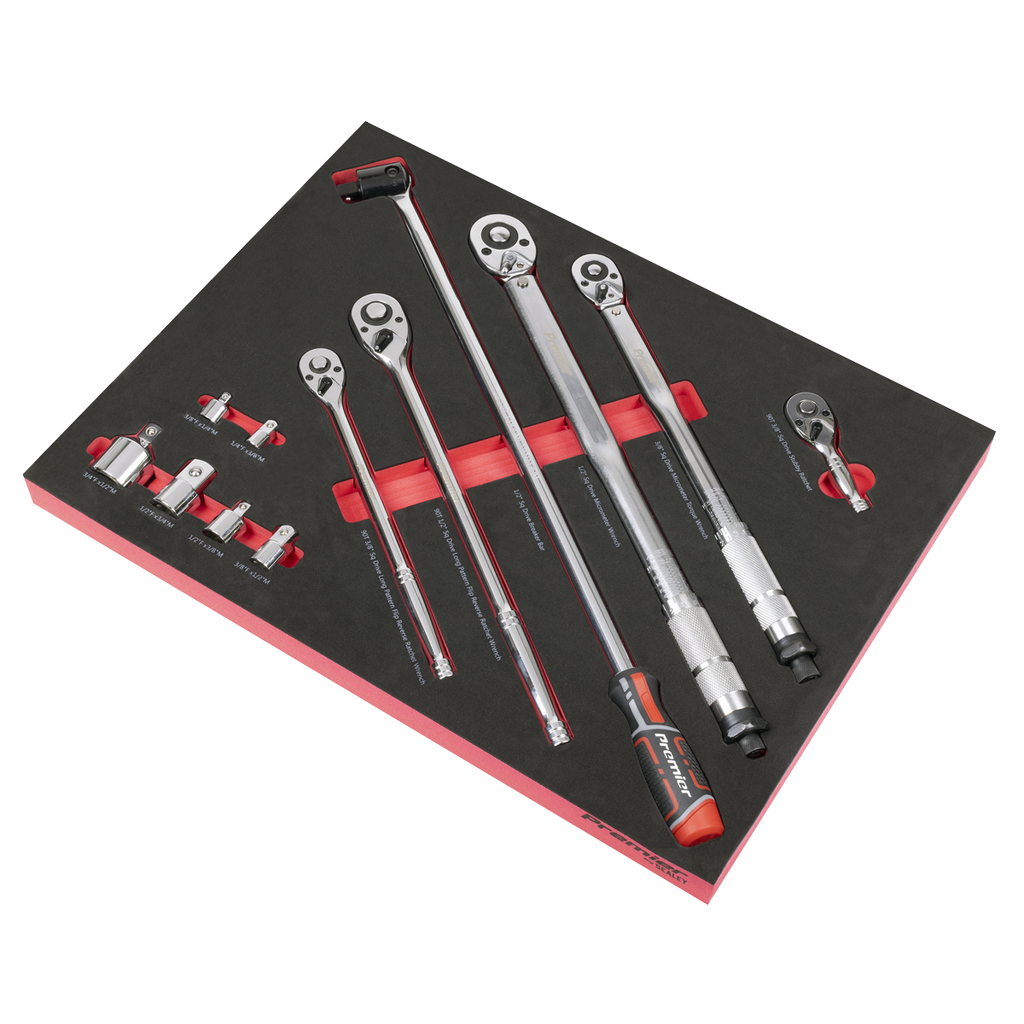 Ratchet, Torque Wrench, Breaker Bar & Socket Adaptor Set with Tool Tray 3/8"Sq & 1/2"Sq Drive 12pc TBT45