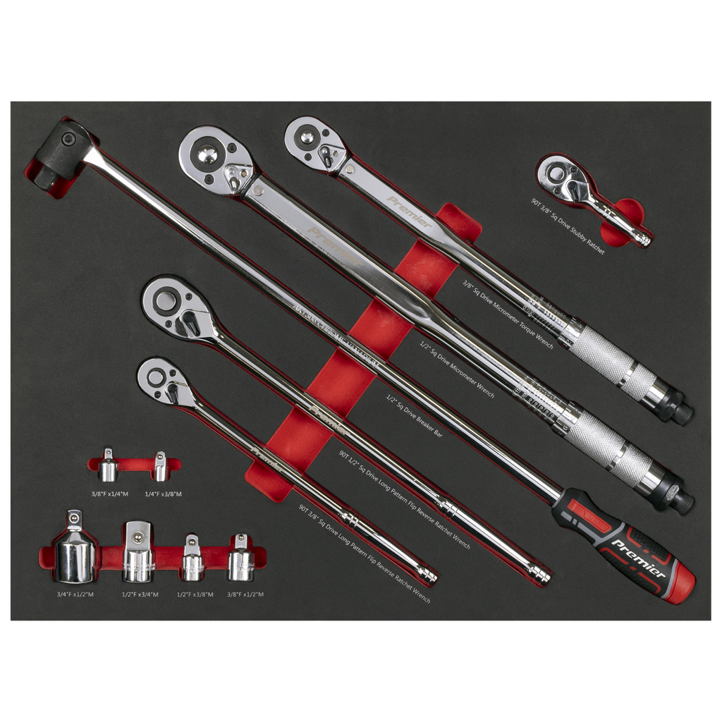 Ratchet, Torque Wrench, Breaker Bar & Socket Adaptor Set with Tool Tray 3/8"Sq & 1/2"Sq Drive 12pc TBT45