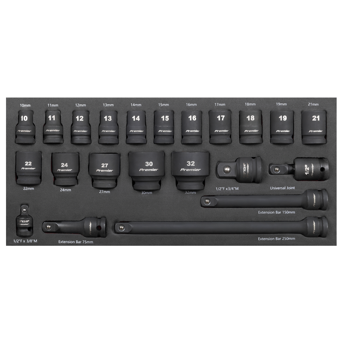 Impact Socket Set with Tool Tray 1/2"Sq Drive 22pc TBT46