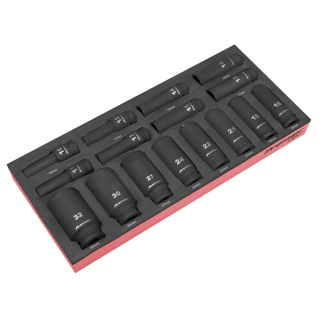 Deep Impact Socket Set with Tool Tray 1/2"Sq Drive 16pc TBT47