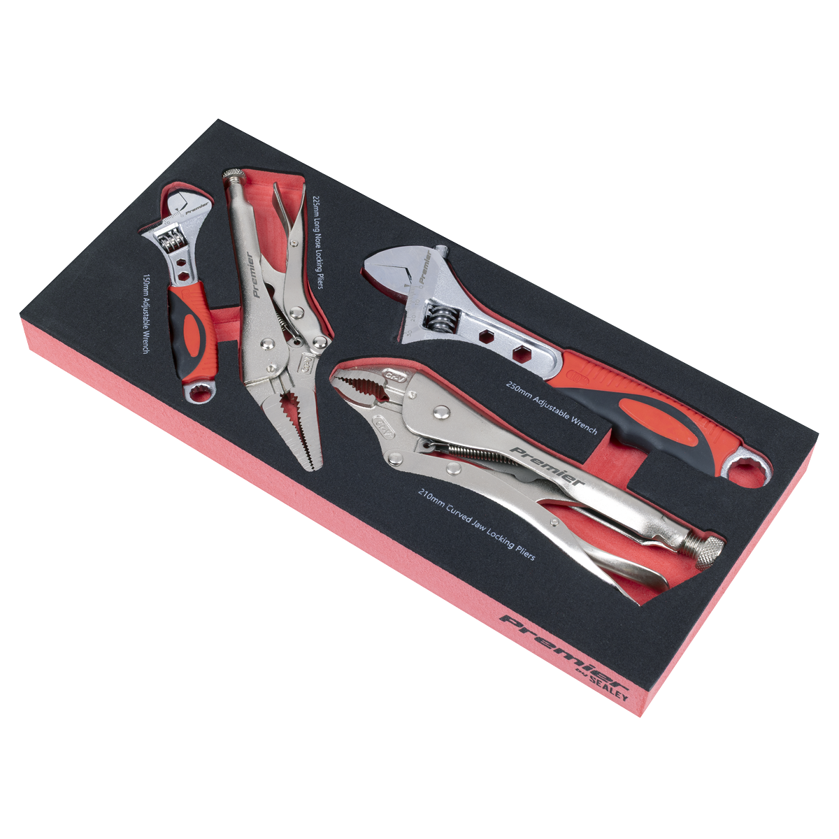 Locking Pliers & Adjustable Wrench Set with Tool Tray 4pc TBT59