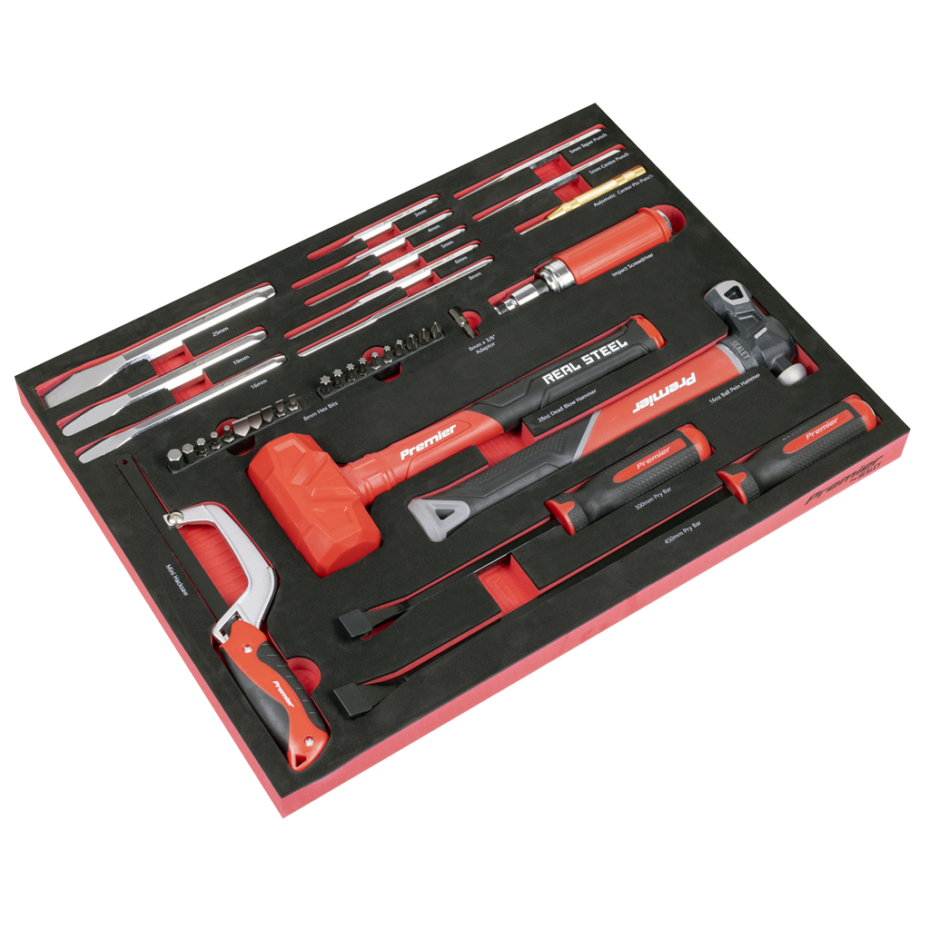 Striking, Pry Bar, Hacksaw & Impact Screwdriver Set with Tool Tray 39pc TBT66
