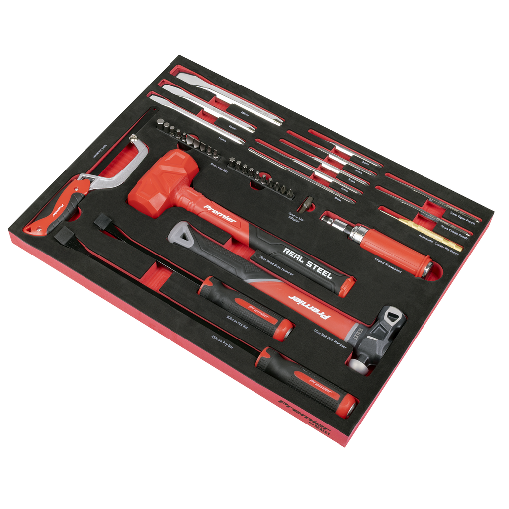 Striking, Pry Bar, Hacksaw & Impact Screwdriver Set with Tool Tray 39pc TBT66