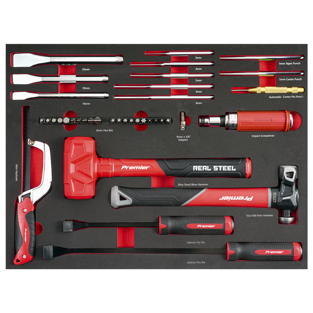 Striking, Pry Bar, Hacksaw & Impact Screwdriver Set with Tool Tray 39pc TBT66