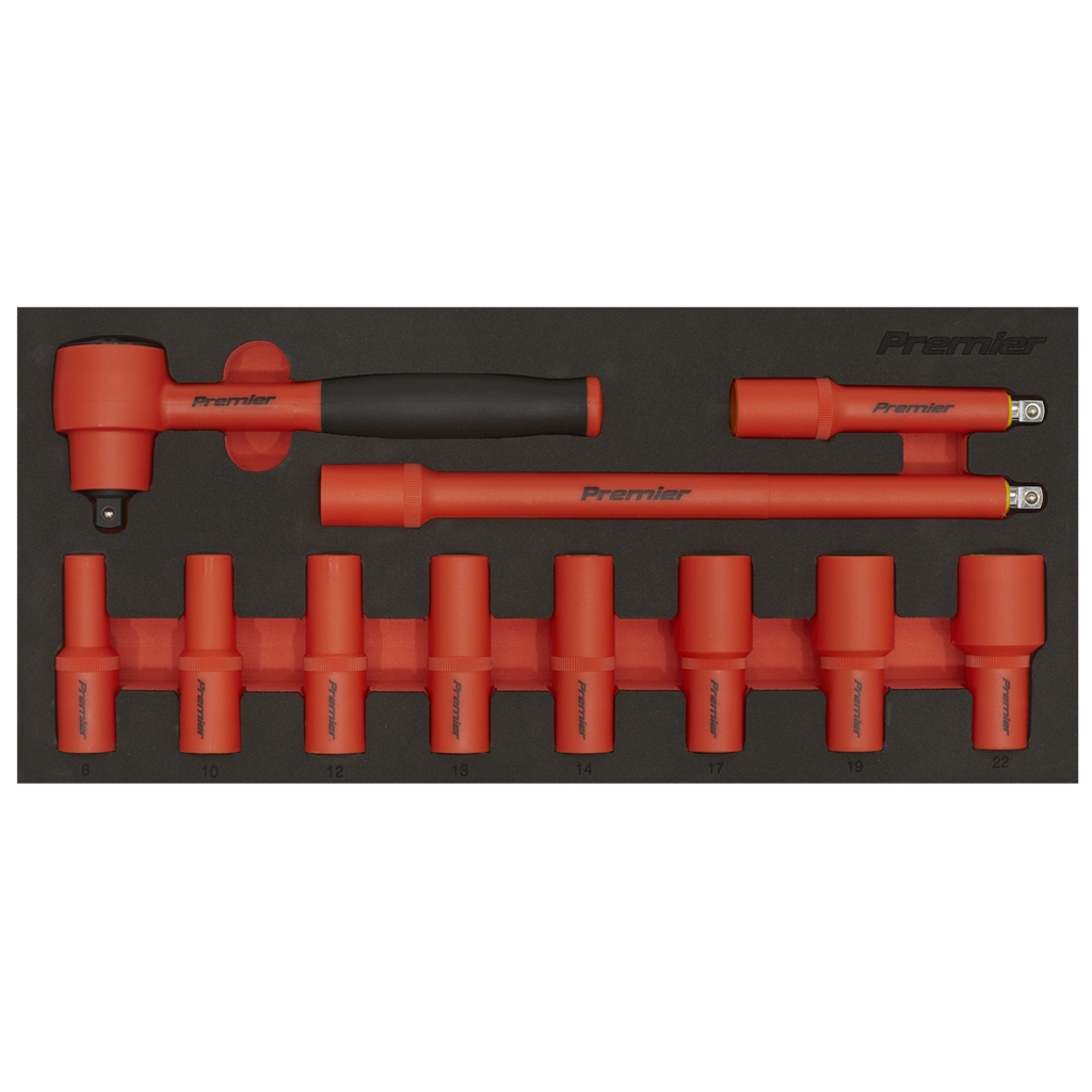 Insulated Socket Set with Tool Tray 3/8"Sq Drive 11pc - VDE Approved TBTE01