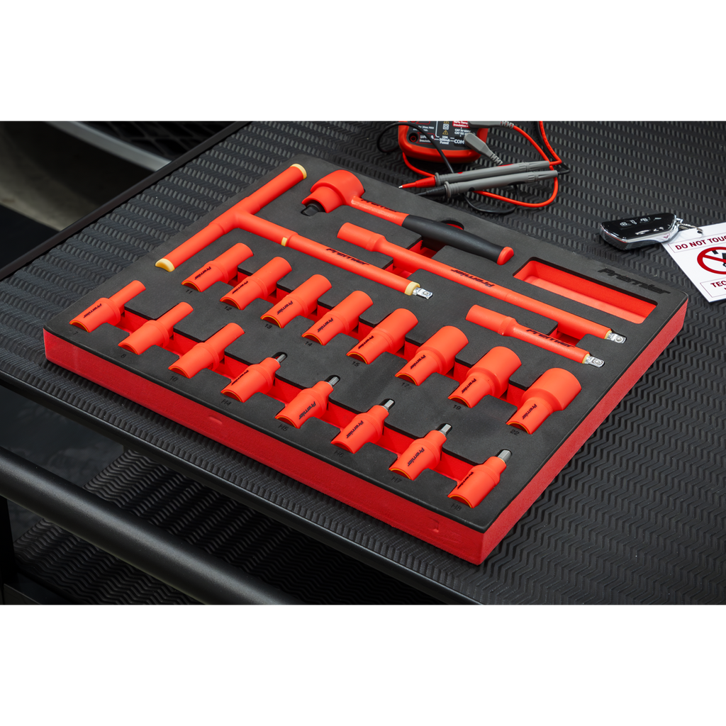 Insulated Socket Set with Tool Tray 3/8"Sq Drive 20pc - VDE Approved TBTE02