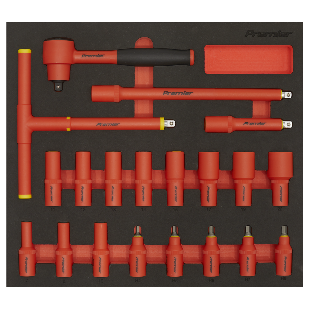 Insulated Socket Set with Tool Tray 3/8"Sq Drive 20pc - VDE Approved TBTE02