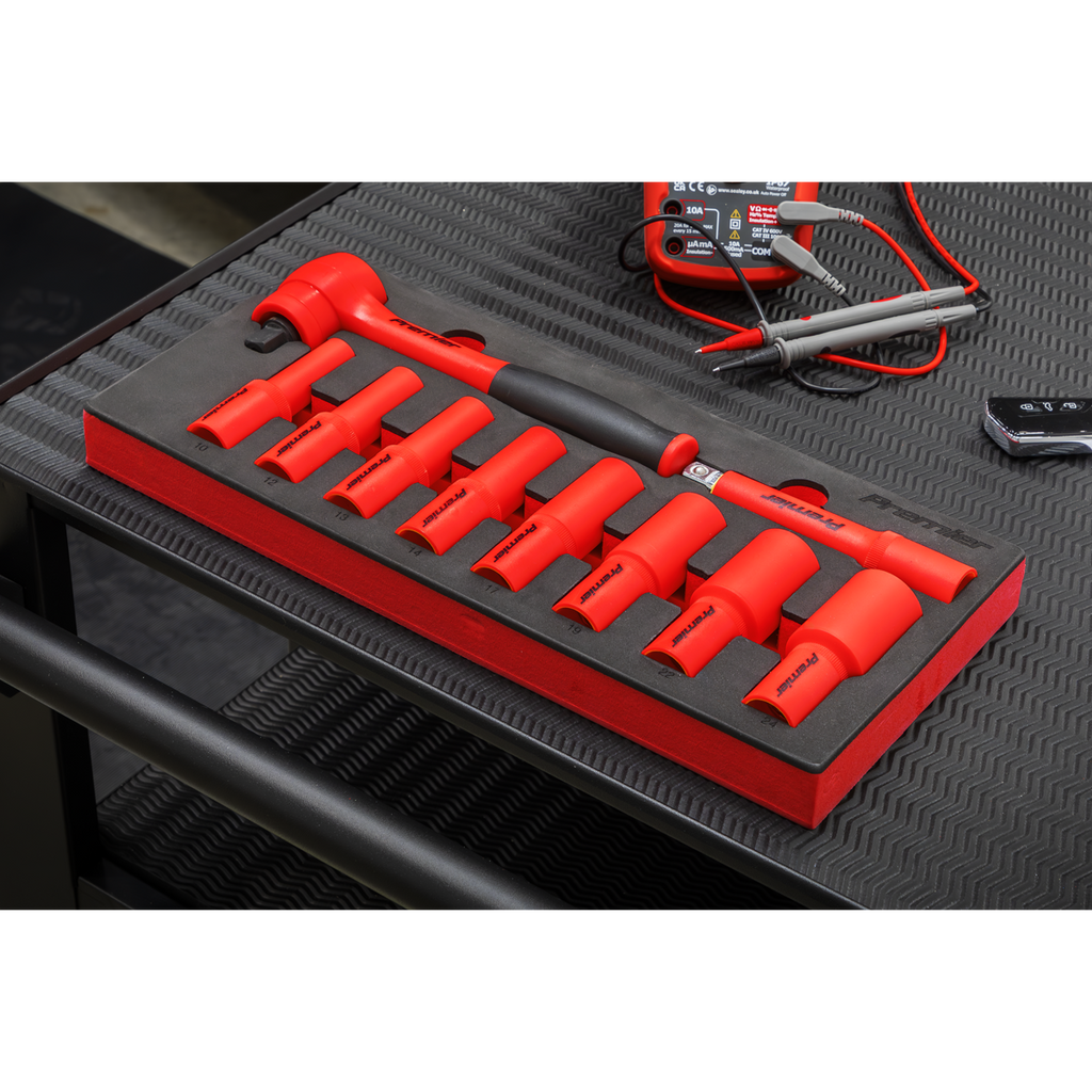 Insulated Socket Set with Tool Tray 1/2"Sq Drive 10pc - VDE Approved TBTE11