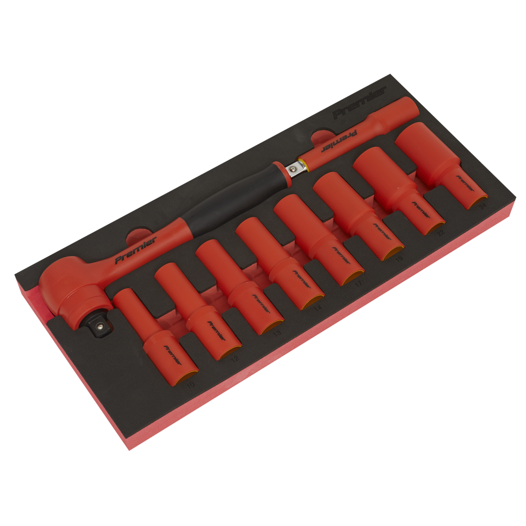 Insulated Socket Set with Tool Tray 1/2"Sq Drive 10pc - VDE Approved TBTE11