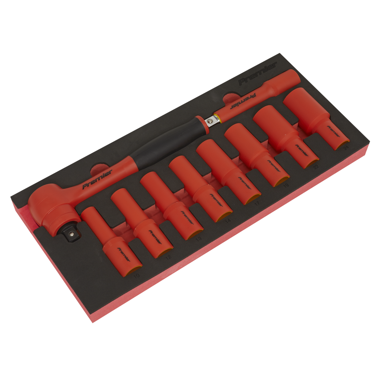 Insulated Socket Set with Tool Tray 1/2"Sq Drive 10pc - VDE Approved TBTE11