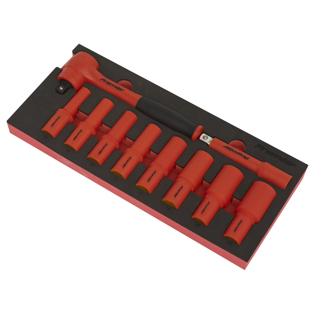 Insulated Socket Set with Tool Tray 1/2"Sq Drive 10pc - VDE Approved TBTE11