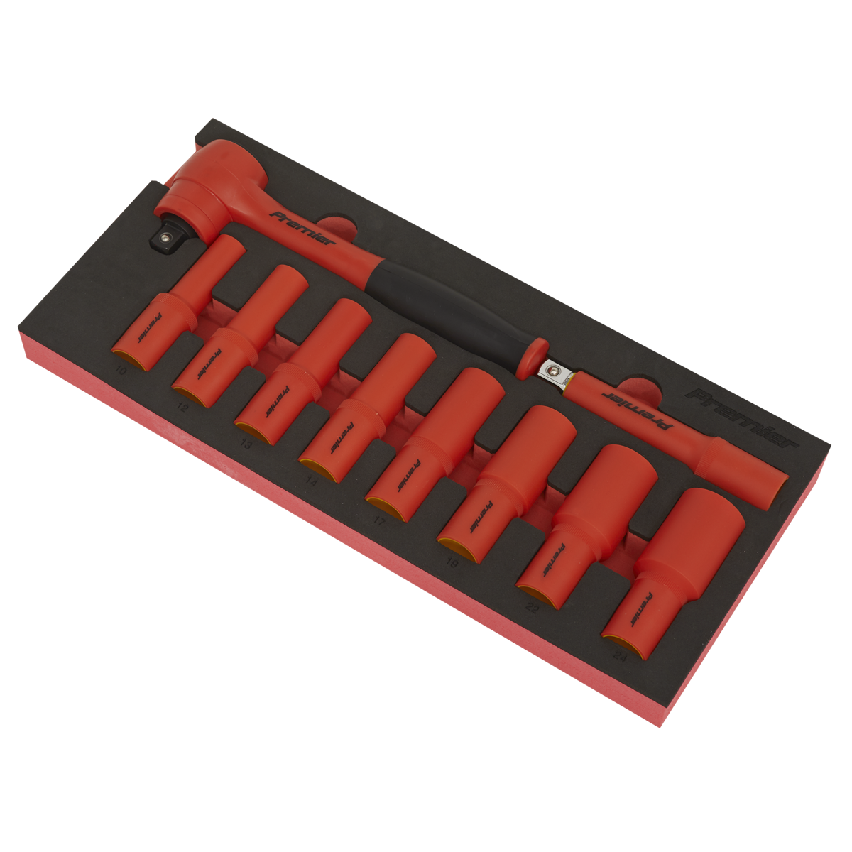 Insulated Socket Set with Tool Tray 1/2"Sq Drive 10pc - VDE Approved TBTE11