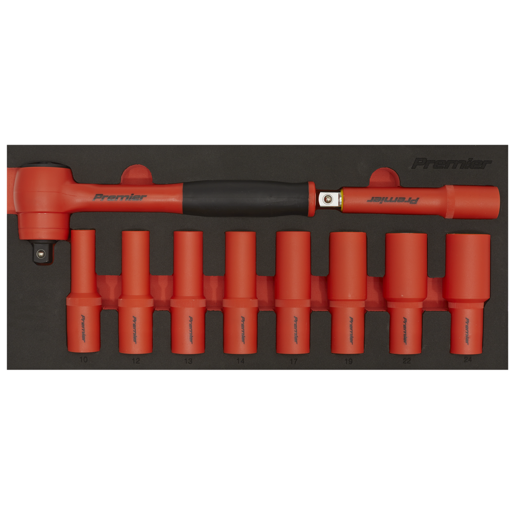 Insulated Socket Set with Tool Tray 1/2"Sq Drive 10pc - VDE Approved TBTE11