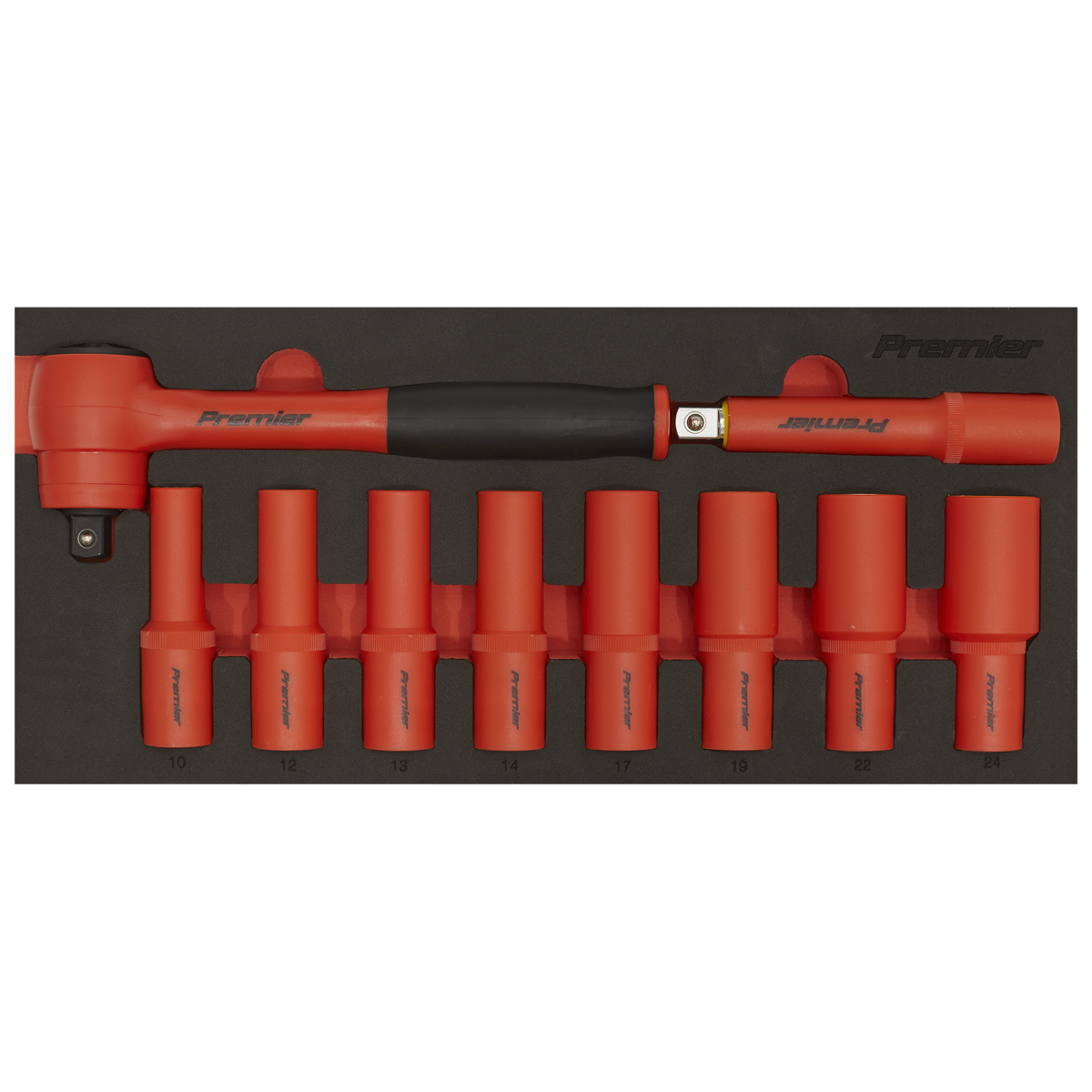 Insulated Socket Set with Tool Tray 1/2"Sq Drive 10pc - VDE Approved TBTE11