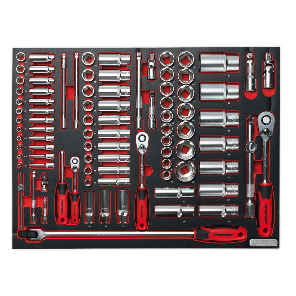 Socket Set with Tool Tray 1/4", 3/8" & 1/2"Sq Drive 91pc TBTP02