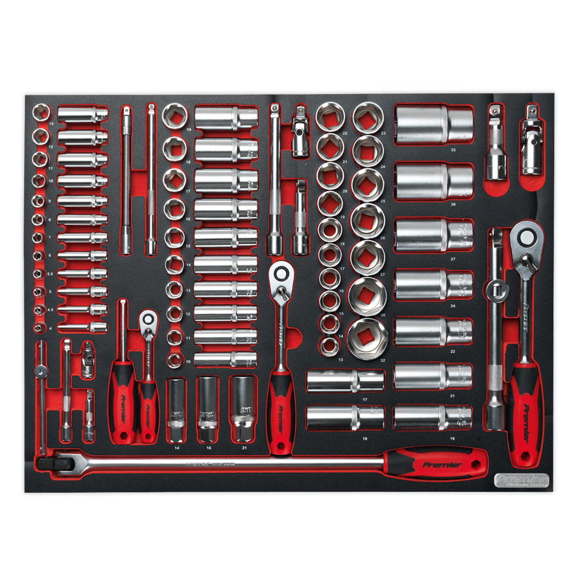 Socket Set with Tool Tray 1/4", 3/8" & 1/2"Sq Drive 91pc TBTP02