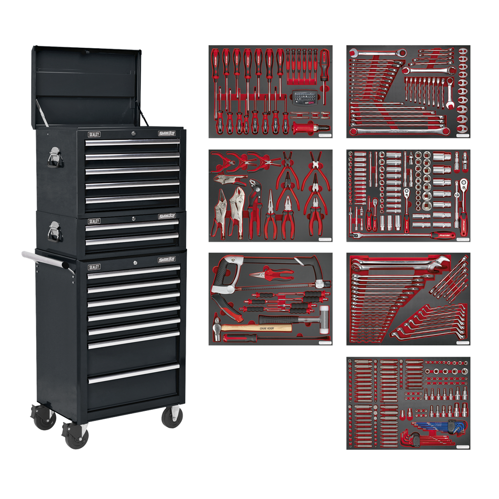 Tool Chest Combination 14 Drawer with 446pc Tool Kit - Black TBTPCOMBO2
