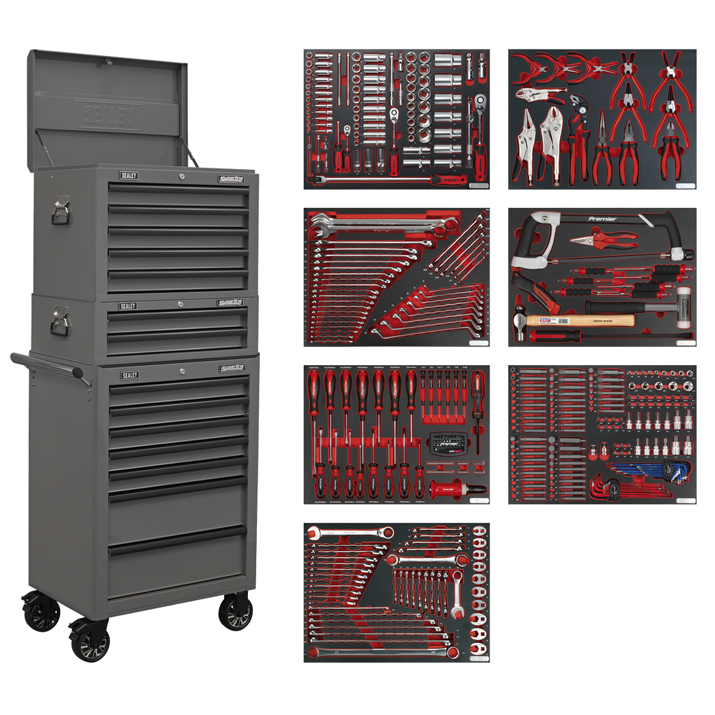 Tool Chest Combination 14 Drawer with 446pc Tool Kit - Grey TBTPCOMBO6