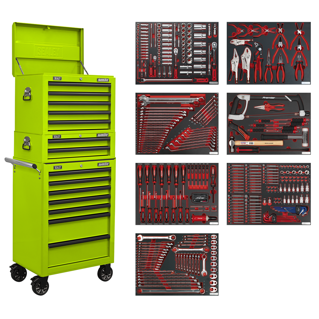 Tool Chest Combination 14 Drawer with 446pc Tool Kit - Green TBTPCOMBO7