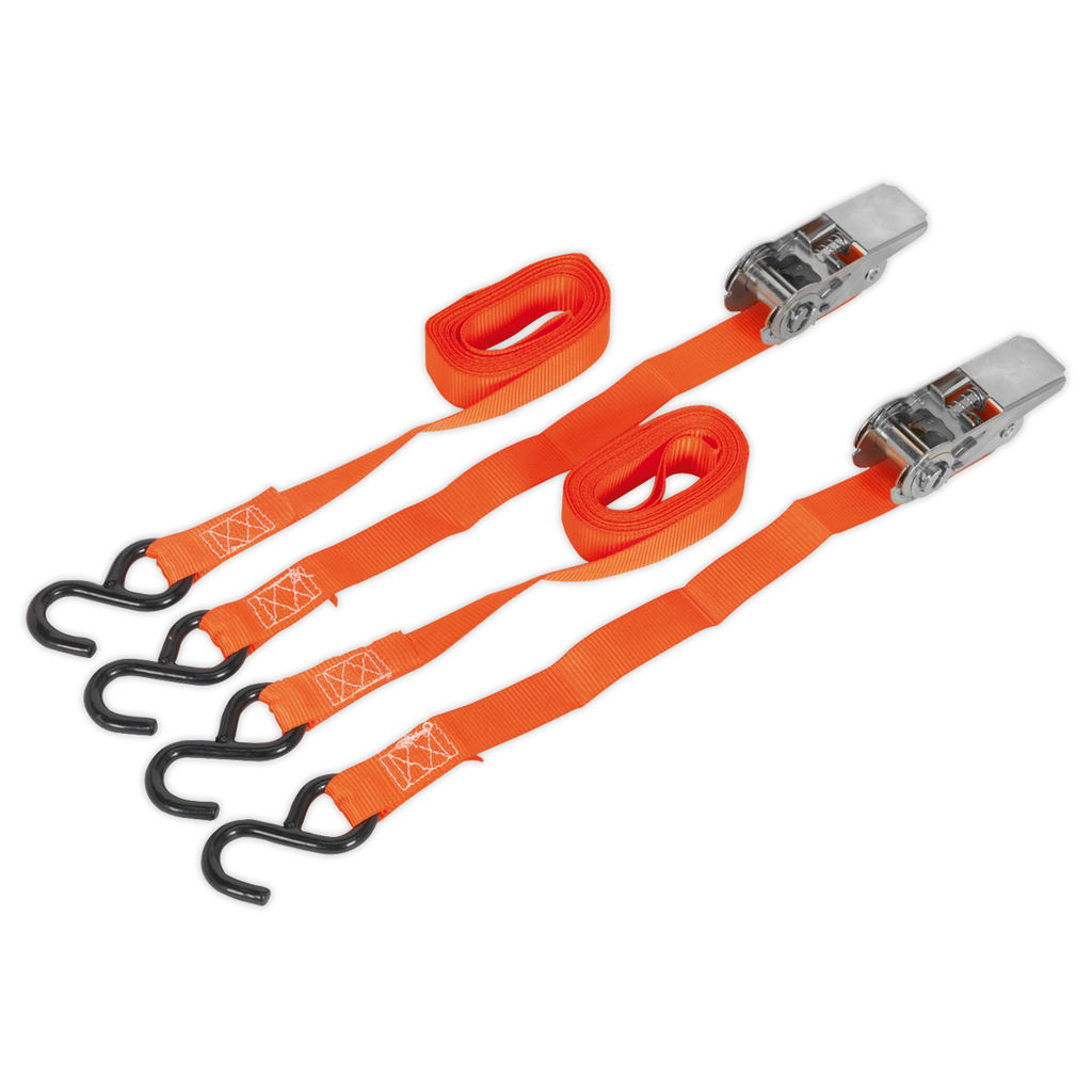 Ratchet Straps Polyester Webbing with S-Hooks 25mm x 4m 500kg Breaking Strength - Pair TD0540S2