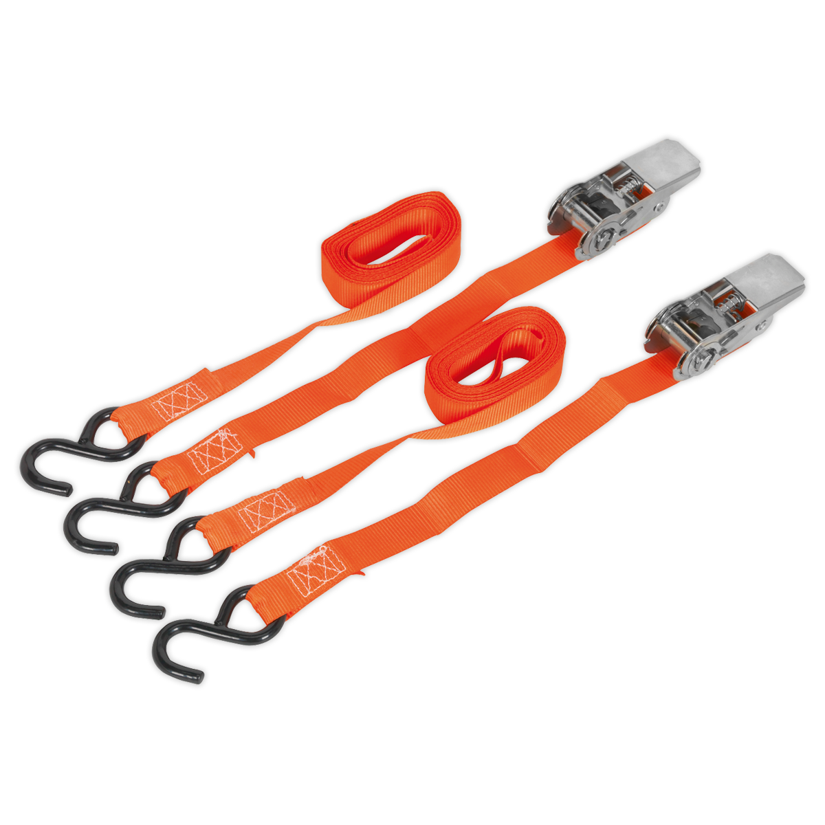 Ratchet Straps Polyester Webbing with S-Hooks 25mm x 4m 500kg Breaking Strength - Pair TD0540S2