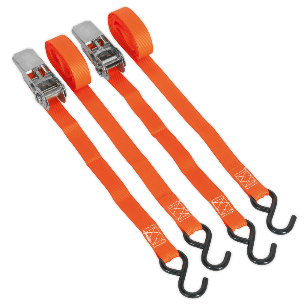 Ratchet Straps Polyester Webbing with S-Hooks 25mm x 4m 500kg Breaking Strength - Pair TD0540S2
