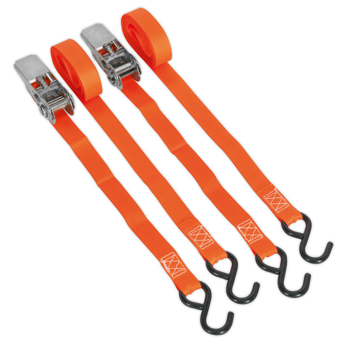 Ratchet Straps Polyester Webbing with S-Hooks 25mm x 4m 500kg Breaking Strength - Pair TD0540S2