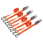 Ratchet Straps Polyester Webbing with S-Hooks 25mm x 4m 500kg Breaking Strength - 2 Pairs TD0540S4