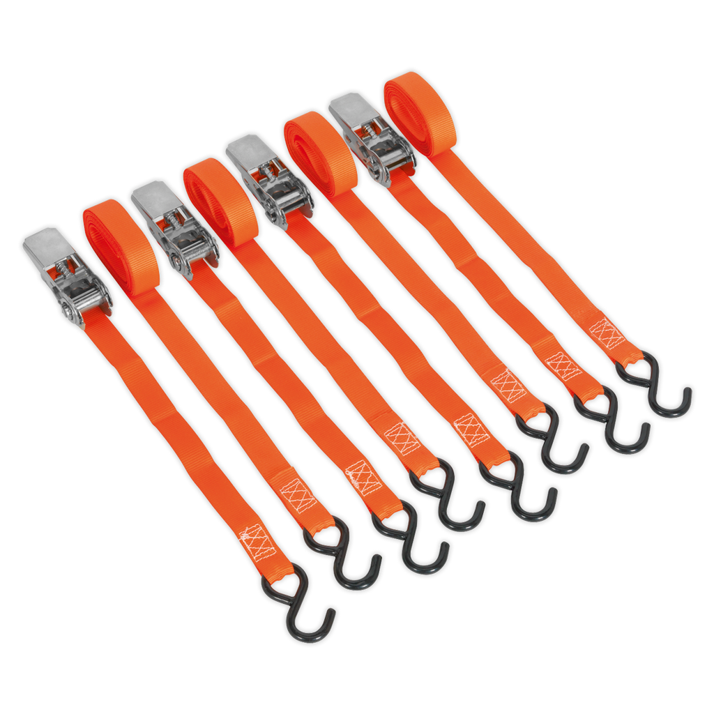 Ratchet Straps Polyester Webbing with S-Hooks 25mm x 4m 500kg Breaking Strength - 2 Pairs TD0540S4
