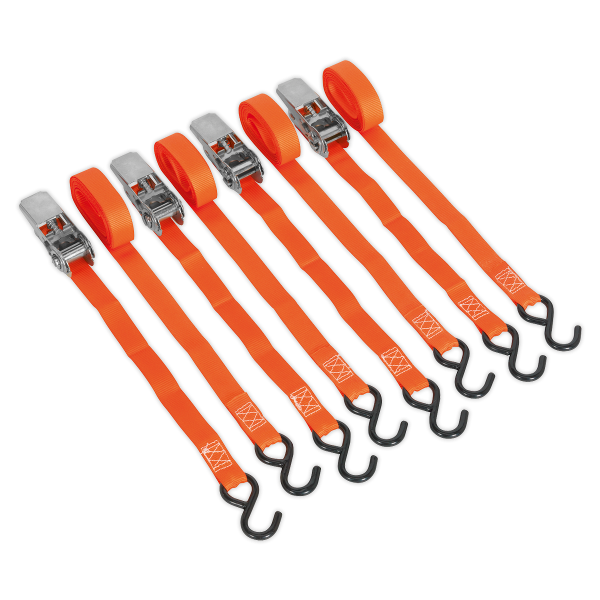 Ratchet Straps Polyester Webbing with S-Hooks 25mm x 4m 500kg Breaking Strength - 2 Pairs TD0540S4