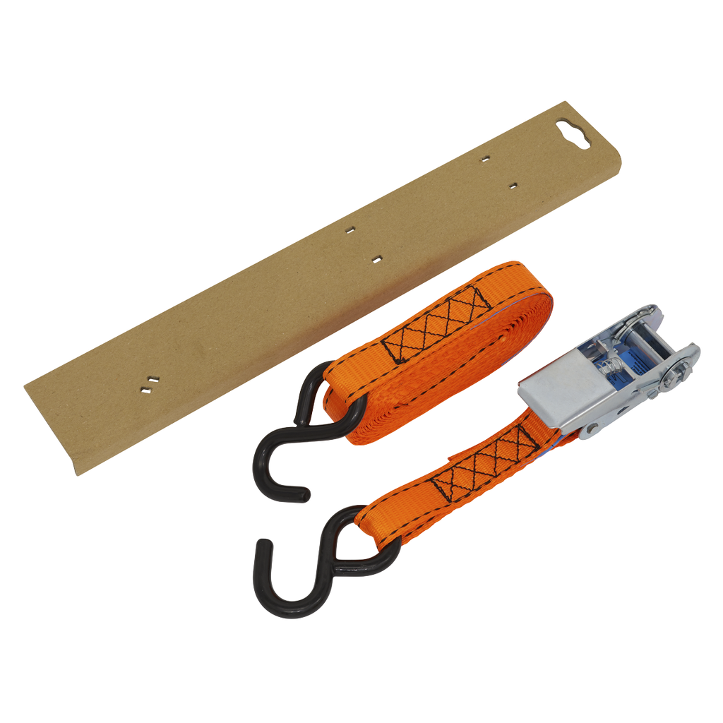 Ratchet Strap Polyester Webbing S-Hook with Corner Protector 25mm x 5m 600kg Breaking Strength TD0635S
